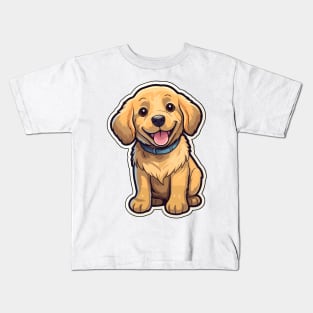 Cute Golden Retriever Cartoon Puppy Smiling Kids T-Shirt